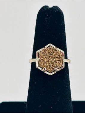 Kendra Scott Kylie Ring Goldtone Hexagon Shape Bronze Drusy Center Size 5